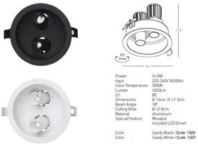 Corp incastrabil cu 2 mini spoturi LED mobile Trimless alb