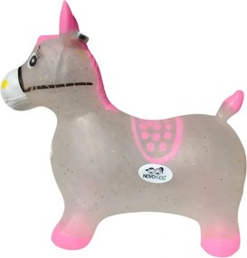 Calut de sarit gonflabil NOVOKIDS™ Jumping Donkey, Cu sunete si lumini, Dimensiuni 55X50X25 cm, Pentru interior si exterior, Max 50 kg, Roz Gri