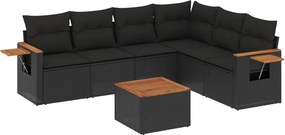 vidaXL Set canapele de grădină cu perne, 7 piese, negru, poliratan