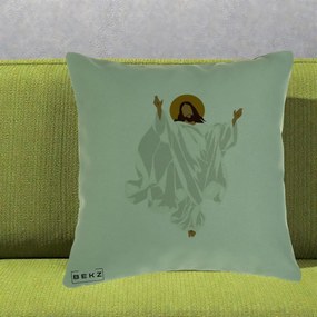Perna Decorativa Iisus Hristos Invierea Silueta Minimalista, 40x40 cm, Verde, Husa Detasabila, Perna Inclusa, BEKZ®