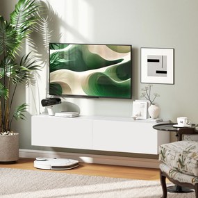 HOMCOM Dulap TV Suspendat pentru Televizoare de 45"-55"-65" cu 2 Dulapuri, Alb | Aosom Romania