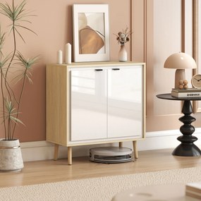 HOMCOM Dulap Modern cu 2 Uși și Raft Reglabil 72x35x77cm Alb și Stejar | Aosom Romania