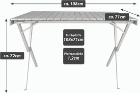 Masă de camping cu geantă, din aluminiu, gri, 108 x 71 x 72