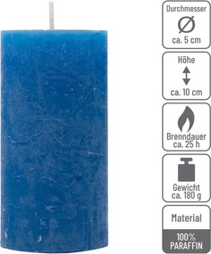 Set de lumânări rustice, 10 cm, Ø 5 cm, albastru, 8 buc