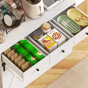 HOMCOM Dulap de bucătărie cu 2 uși glisante 3 sertare Blat pentru cuptor cu microunde și rafturi reglabile Alb 93,5x40x180cm | Aosom Romania