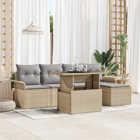 vidaXL Set de canapea pentru grădină, 6 piese, cu perne bej din rattan.