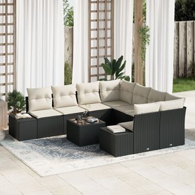 vidaXL Set de Canapea cu 9 Piese și Perne Negru Rattan Polimeric
