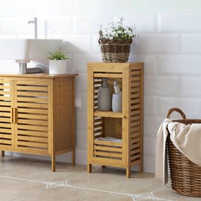 Kleankin Dulap pentru Baie din Bambus, Spațiu de Depozitare Pardoseală cu Raft Reglabil, Design Natural | Aosom Romania