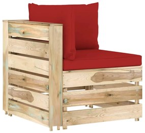 Canapea de colt modulara cu perne, lemn verde tratat 1, rosu si maro, Canapea coltar