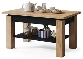 Masă extensibilă ADONIS cu raft, stejar craft/negru
