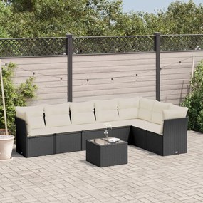 3217746 vidaXL Set mobilier de grădină cu perne, 8 piese, negru, poliratan