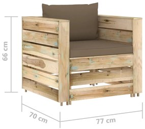 Set mobilier de gradina cu perne, 7 piese, lemn verde tratat Taupe in rjava, 7