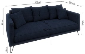 Canapea albastru-închis cu tapițerie din chenille 200 cm Freya – Ropez