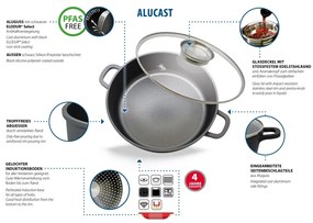 Elo 19628 Tigaie cu capac din sticlă și mâneraromat Alucast 28 cm, 28 cm