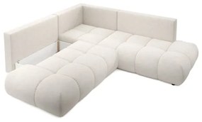 Colțar tapițat extensibil ALMADA, în formă de L, cu spațiu de depozitare, versiune stânga, bej