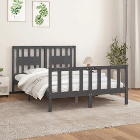 3188163 vidaXL Cadru de pat cu tăblie, gri, 120x200 cm, lemn masiv de pin