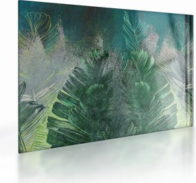 Tablou pe sticlă - Textura de beton cu frunze (70x50 cm)