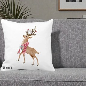 Perna Decorativa Renita cu Fular si Luminite, 40x40 cm, Alba Mata, Husa Detasabila, Perna Inclusa, BEKZ®