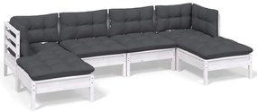 3097080 vidaXL Set mobilier de grădină cu perne, 6 piese, alb, lemn de pin