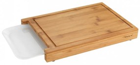 Tocator cu tava integrata Bruno, Wenko, 25 x 35 x 4 cm, bambus/polipropilena, natur/alb