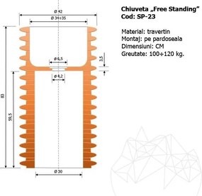 Chiuveta Tao travertin classic SP-23 42 x 82 cm