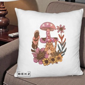Perna Decorativa Ciuperca Pisica Boho, 40x40 cm, Alb Pufos, Husa Detasabila, Perna Inclusa, BEKZ®