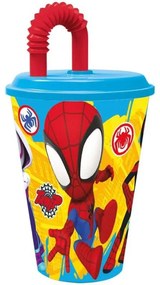 Omul Păianjen Pahar Spidey din plastic cu pai, 430 ml