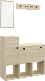 HOMCOM Mobilier pentru Hol cu Depozitare pentru 9 Perechi de Pantofi, Oglindă, Dulap, Rafturi și 4 Cârlige, 90x30x87 cm, Lemn Natural | Aosom Romania