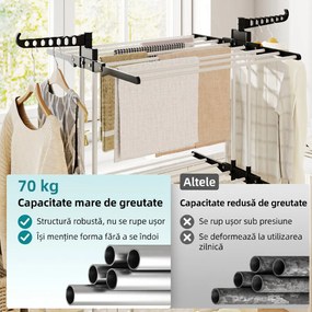 HOMCOM Uscător de Rufe Tip Turn cu 4 Niveluri, Suport pentru Uscat Rufe cu Aripi Laterale Pivotante și 4 Roți, 73x64x177 cm, Negru