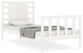 3192802 vidaXL Cadru de pat cu tăblie, alb, 90x200 cm, lemn masiv
