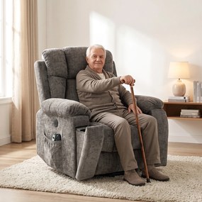 HOMCOM Fotoliu Electric cu Ridicare și Reclinare 155°, Masaj în 8 Puncte, Încălzire, din Chenille, Gri Închis | Aosom Romania