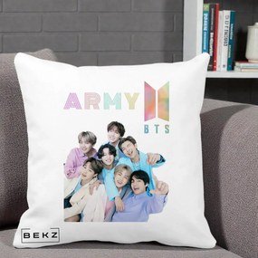 Perna Personalizata K-pop BTS ARMY Fotografie Grup Veseli, 40x40 cm, Alba Mata, Husa Detasabila, Perna Inclusa, BEKZ®
