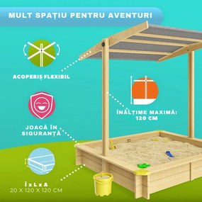 Cutie de nisip cu acoperiș SANDY, din lemn de brad, 120x120x120cm Jurhan