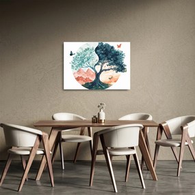 Tablou pe sticlă – Arbore acvarelă plin de viață (70x50 cm)