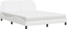 vidaXL Pat cu saltea, Zadar, alb, 160x200 cm, piele ecologică