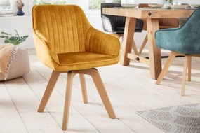 Set 2 scaune rotative Livorno cu tapiterie din catifea si picioare din lemn