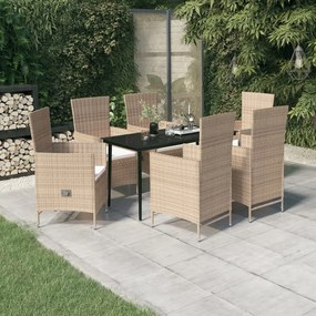 Set mobilier pentru gradina cu perne, 7 piese, bej Bej, Lungime masa 140 cm, 7