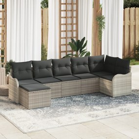 vidaXL Set de canapele pentru grădină 7 pcs Gri deschis Rattan poli