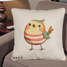 Perna Decorativa Pui Kawaii Pastel Dungat, 40x40 cm, Bej Canapea, Husa Detasabila, Perna Inclusa, BEKZ®