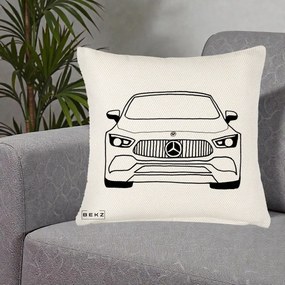 Perna Personalizata Mercedes-Benz Fata Linie, 40x40 cm, Crem Reliefat, Husa Detasabila, Perna Inclusa, BEKZ®