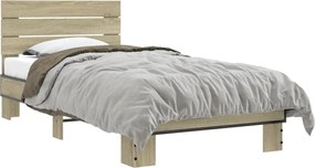 vidaXL Cadru de pat, stejar sonoma, 90x190 cm, lemn prelucrat și metal