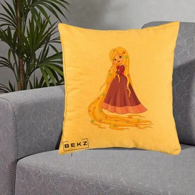 Perna Personalizata Rapunzel Par Lung Floral, 40x40 cm, Galben, Husa Detasabila, Perna Inclusa, BEKZ®