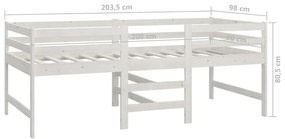 Pat inaltime medie, alb, 90x200 cm, lemn masiv de pin Alb