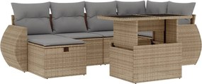 vidaXL Set canapele de grădină, 7 piese, cu perne, bej, poliratan