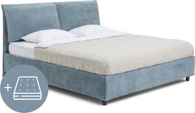 Pat dublu tapițat albastru cu spațiu de depozitare cu saltea/ somieră 180x200 cm Myra Pillow - Bonami Selection