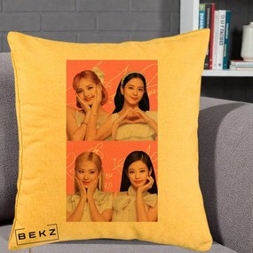 Perna Personalizata K-pop BLACKPINK Colaj Roz, 40x40 cm, Galben, Husa Detasabila, Perna Inclusa, BEKZ®