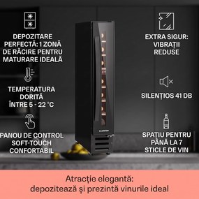 Klarstein Vinovilla 7, built-in, Uno Onyx, frigider incorporabil pentru vin, sticla neagra, otel inoxidabil