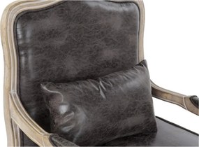 Fotoliu clasic maro din piele ecologică cu aspect vintage, cadru din lemn de cauciuc, stil Louis XV, 70 x 66 x 94 cm, „Lavigne”