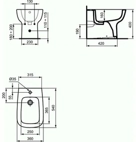 Bideu pe pardoseala BTW Ideal Standard Esedra