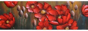 Tablou metal 3D Red Flowers 150x50 cm